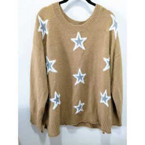 Evri 2X Sweater  Round Neck Soft  Plus Size Stretch Silver Stars